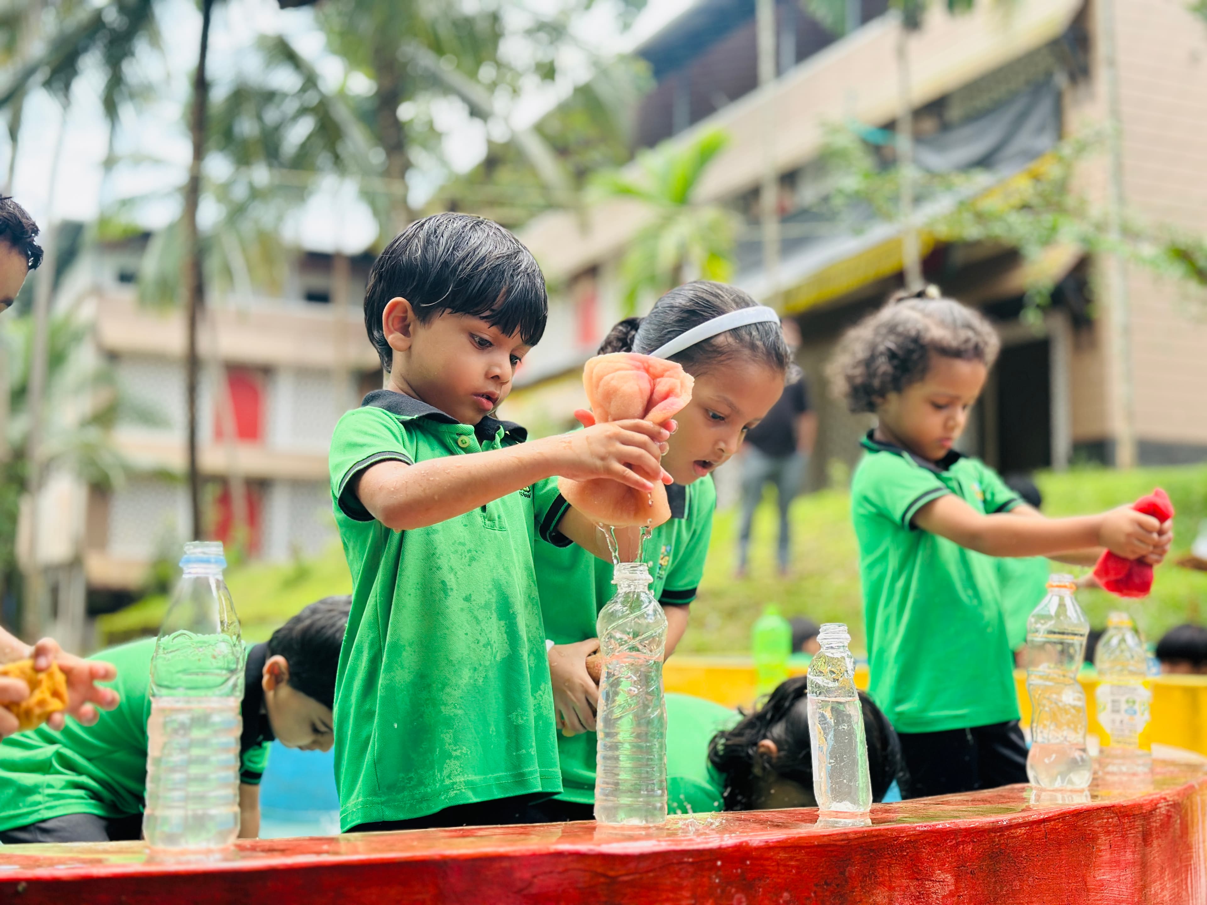 Preschool children engaging in group activities at our Islamic Montessori in Kozhikode, Kerala.
