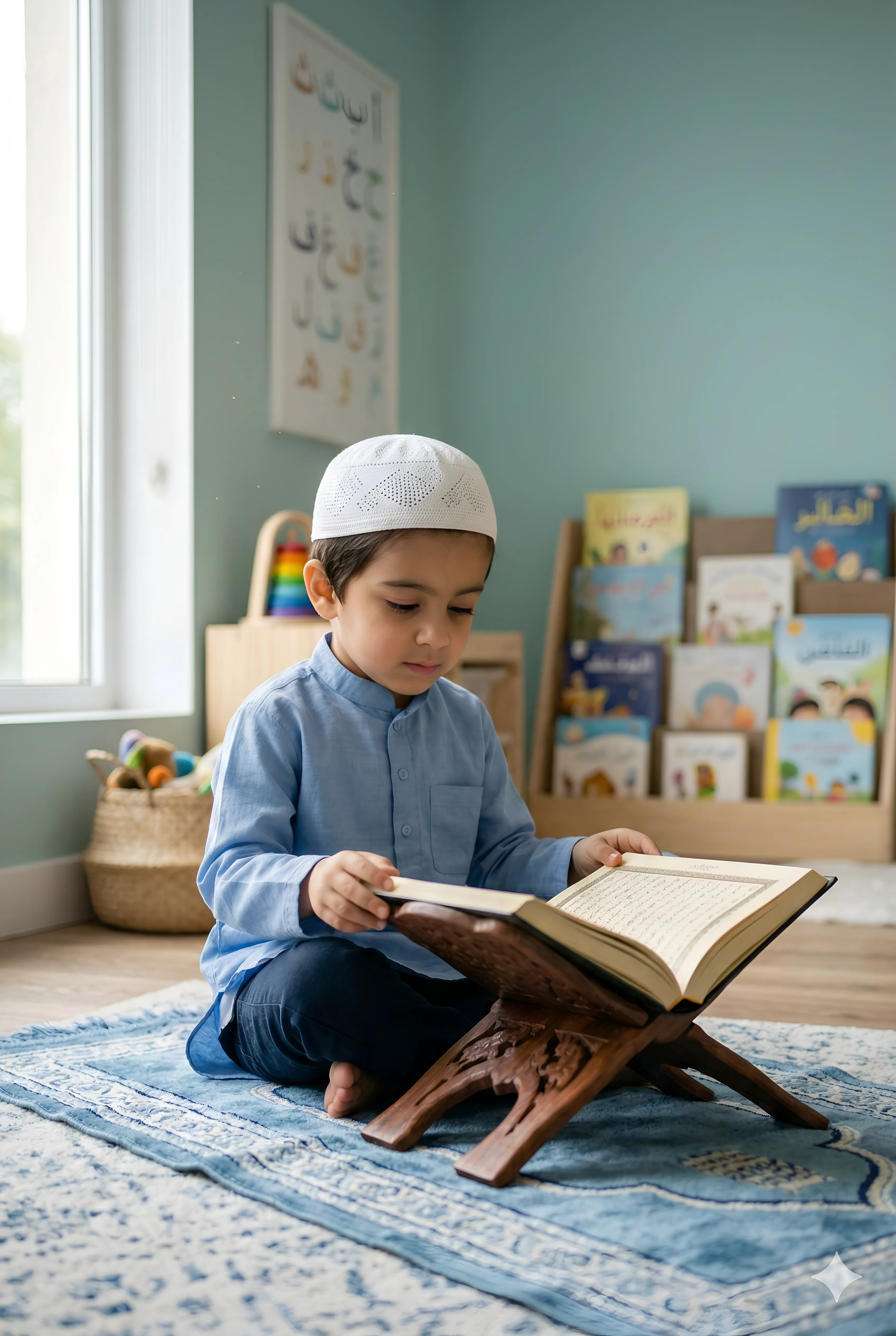 Young students learning Islamic values and foundations at Zeeque Preschool in Kerala.